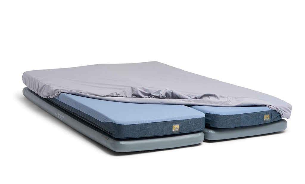 fitted sheet over double sleeping pad together, van bedding